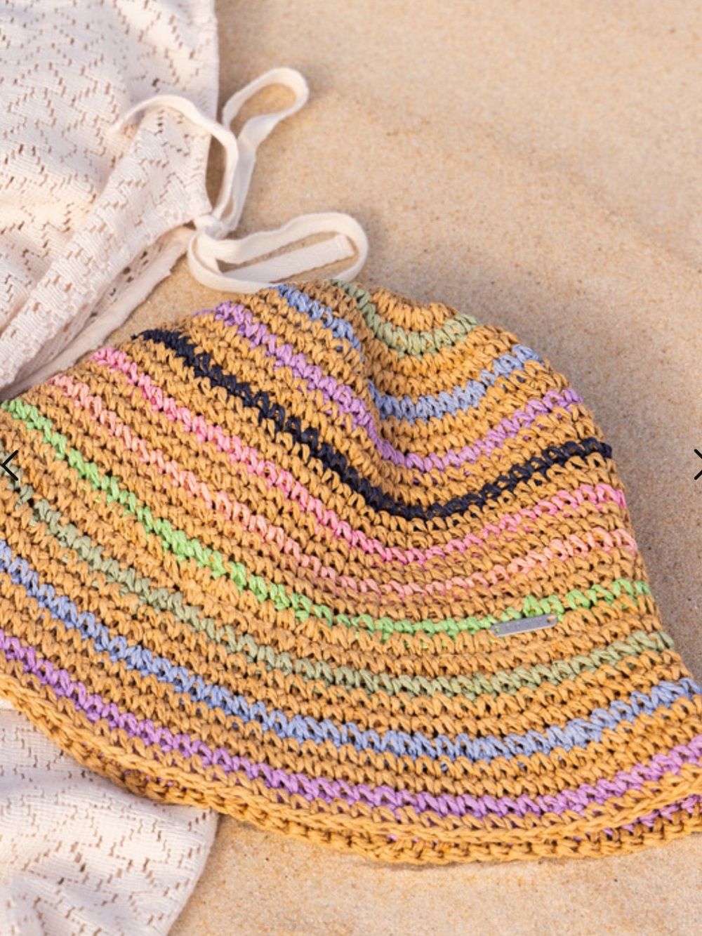 Roxy Candied Peachy Straw Bucket Hat
